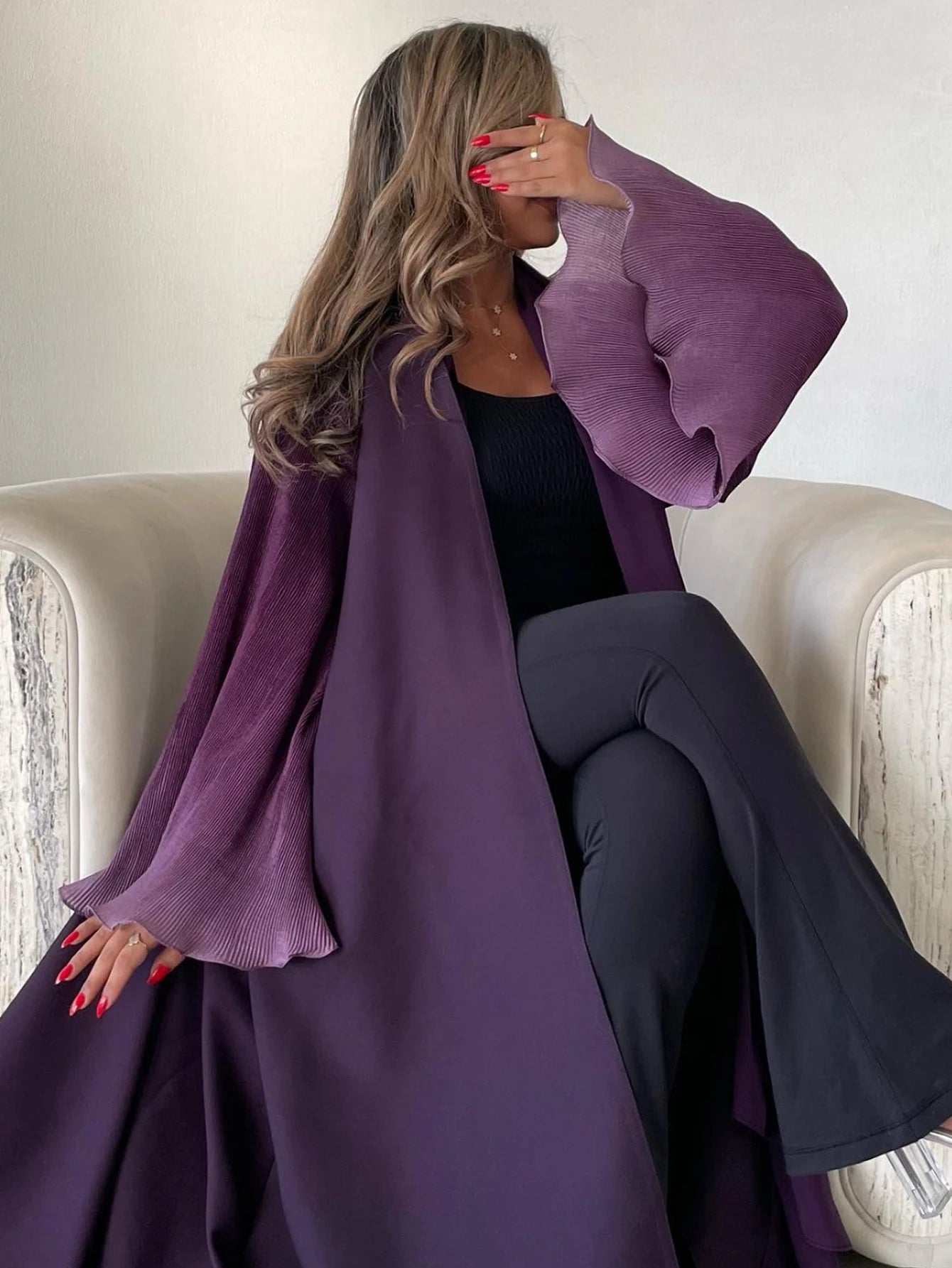 Elariah Open Front Flare Sleeve Abaya for Women – Modest Maxi Kaftan, Loose Fit Long Sleeve Islamic Dress