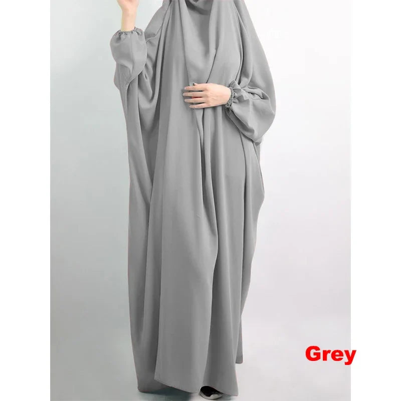 Elariah Women's Hooded Prayer Abaya with Long Khimar Hijab | Modest Islamic Prayer Garment | Loose Fit Nida Fabric