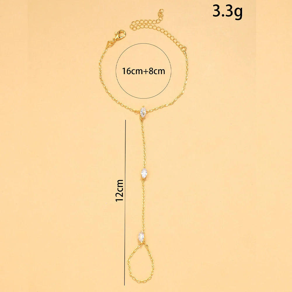 Bohemian Crystal Rhombus Bracelet with Finger Chain – Elegant Party Jewelry for Women