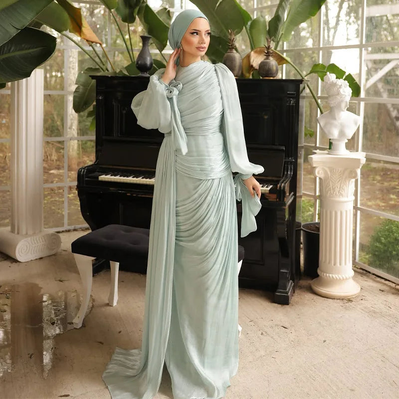 Elariah Silky Modest Satin-Feel Kaftan Maxi Dress for Women – Long Sleeve Muslim Abaya, Jalabiya, Casual & Occasion Wear