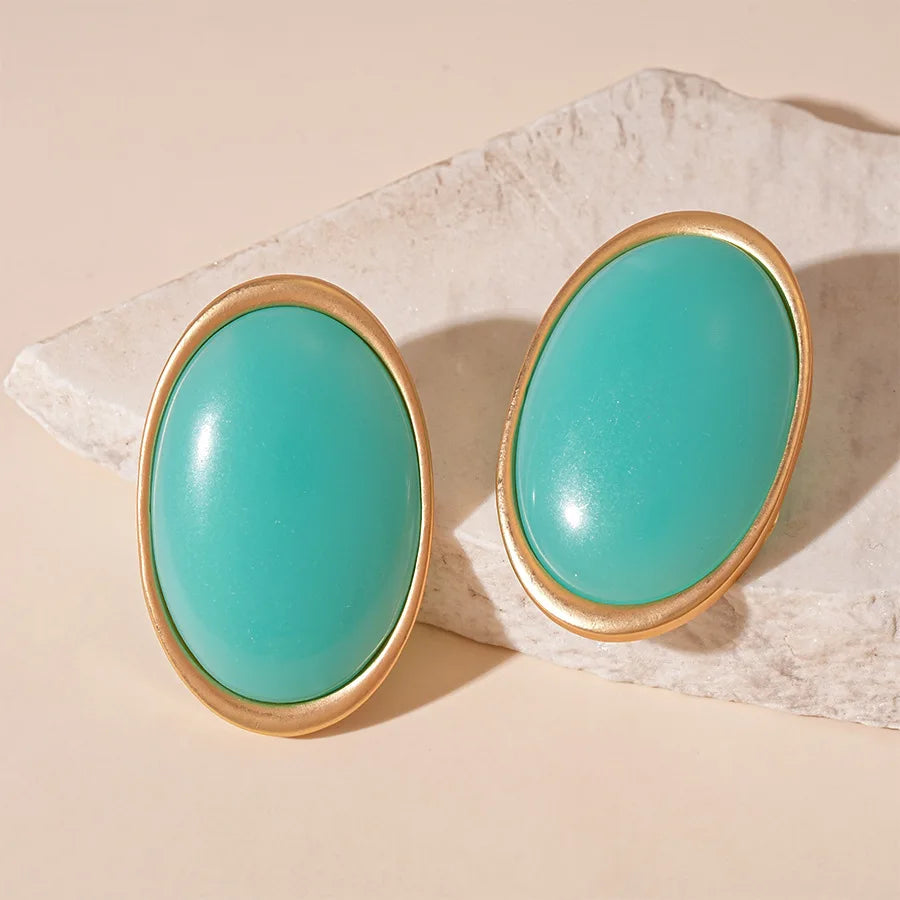 Boucles d'oreilles Elariah à clous ovales en résine rouge vintage – Grandes boucles d'oreilles géométriques dorées pour femme