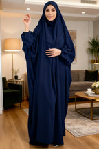 Elariah Women's Hooded Prayer Abaya with Long Khimar Hijab | Modest Islamic Prayer Garment | Loose Fit Nida Fabric