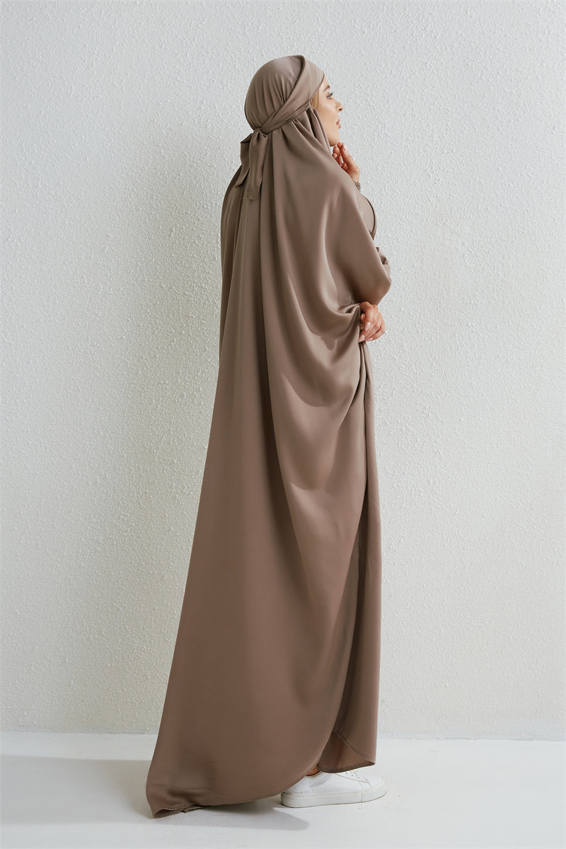 Elariah Hooded Modest Prayer Abaya for Women – Loose Fit Islamic Jilbab Maxi Dress with Smocked Sleeves