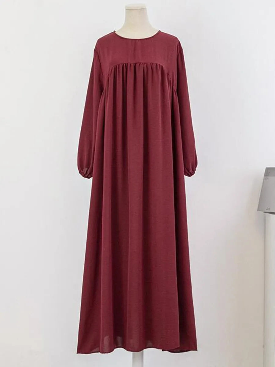 Elariah Lujoso Vestido Abaya Modesto para Mujer – Vestido Maxi Kaftan Islámico de Manga Larga de Color Sólido para Ramadán, Eid y Uso Diario