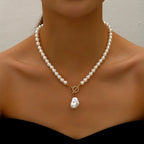 Elegant Big Pearl Crystal Pendant Choker Necklace – Romantic Wedding Jewelry for Women