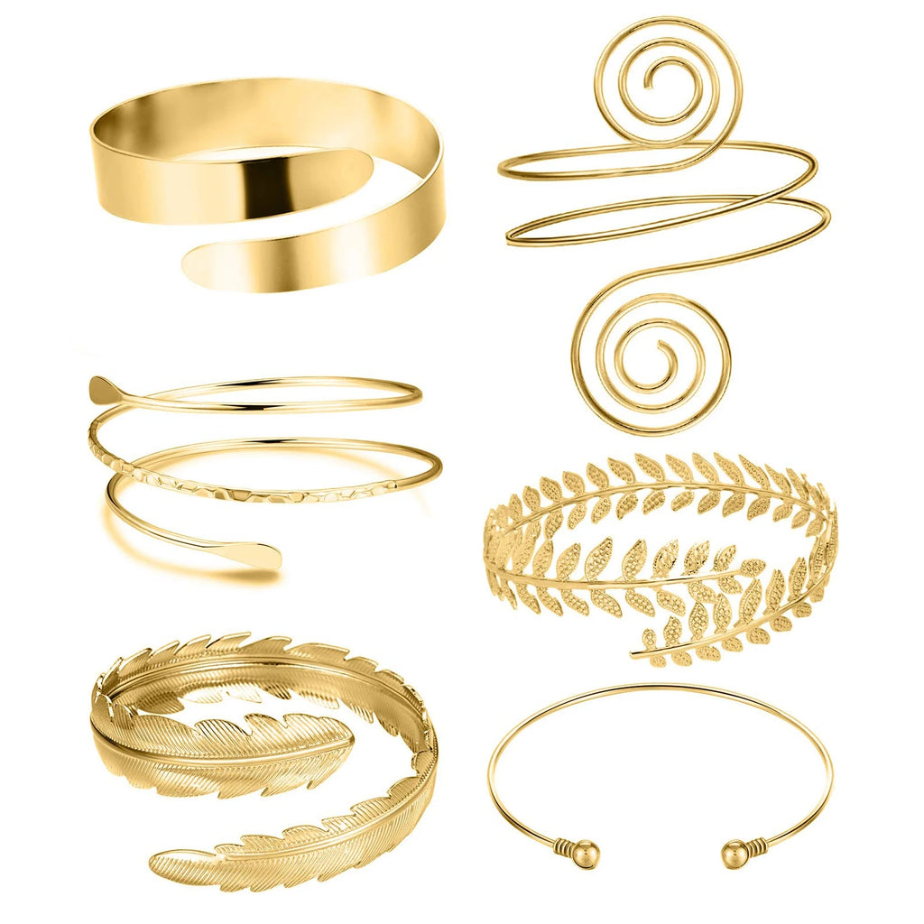 Juego de 6 pulseras brazalete de brazo ajustables Elariah – Brazaletes geométricos dorados o plateados para mujer