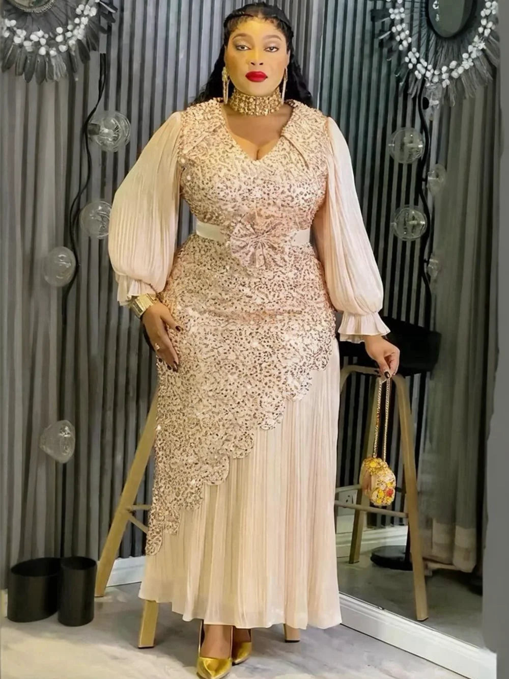 Elariah Plus Size African Sequin Maxi Dress – Elegant Dashiki Inspired Evening Party Gown for Women