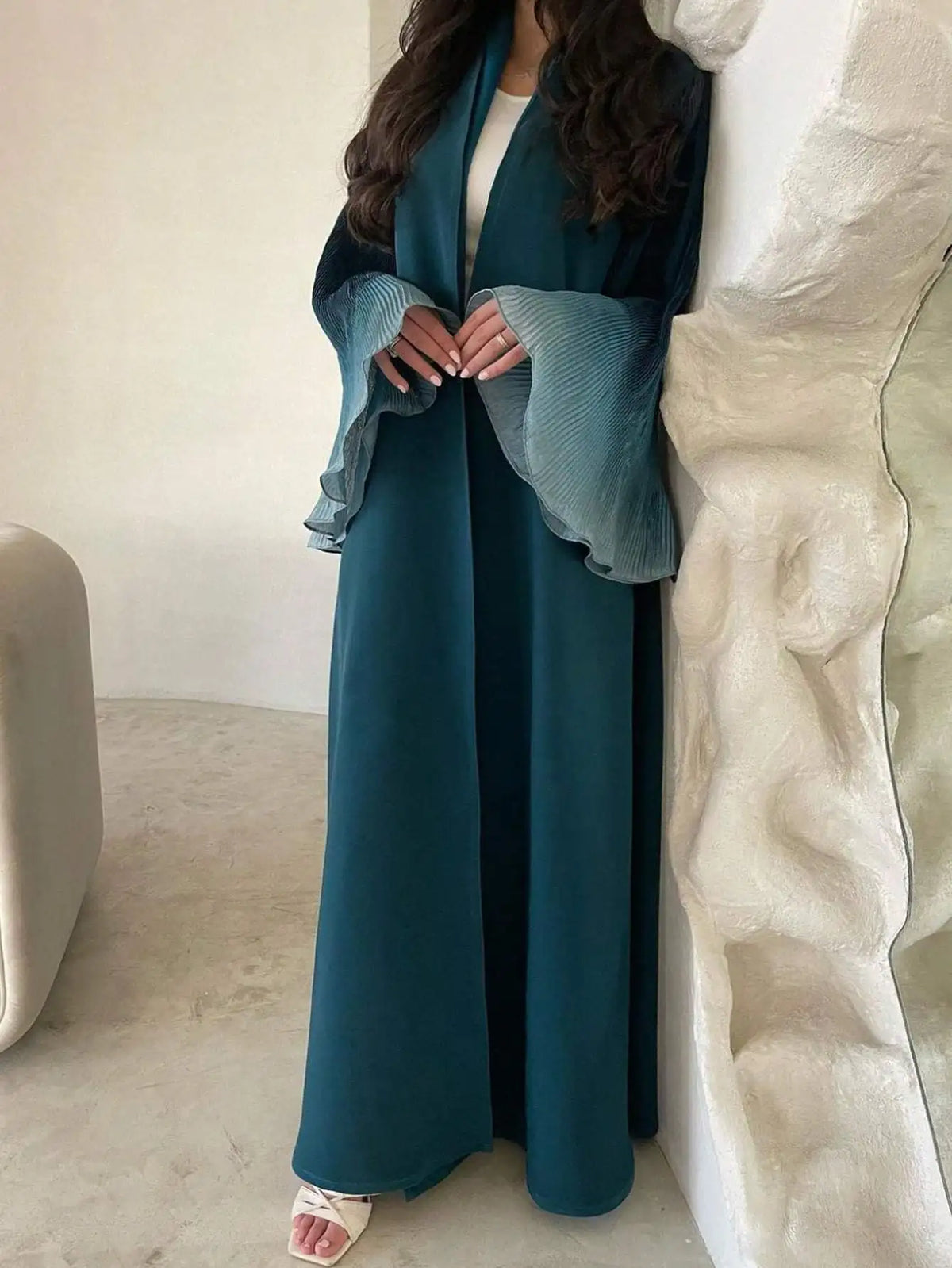 Elariah Open Front Flare Sleeve Abaya for Women – Modest Maxi Kaftan, Loose Fit Long Sleeve Islamic Dress