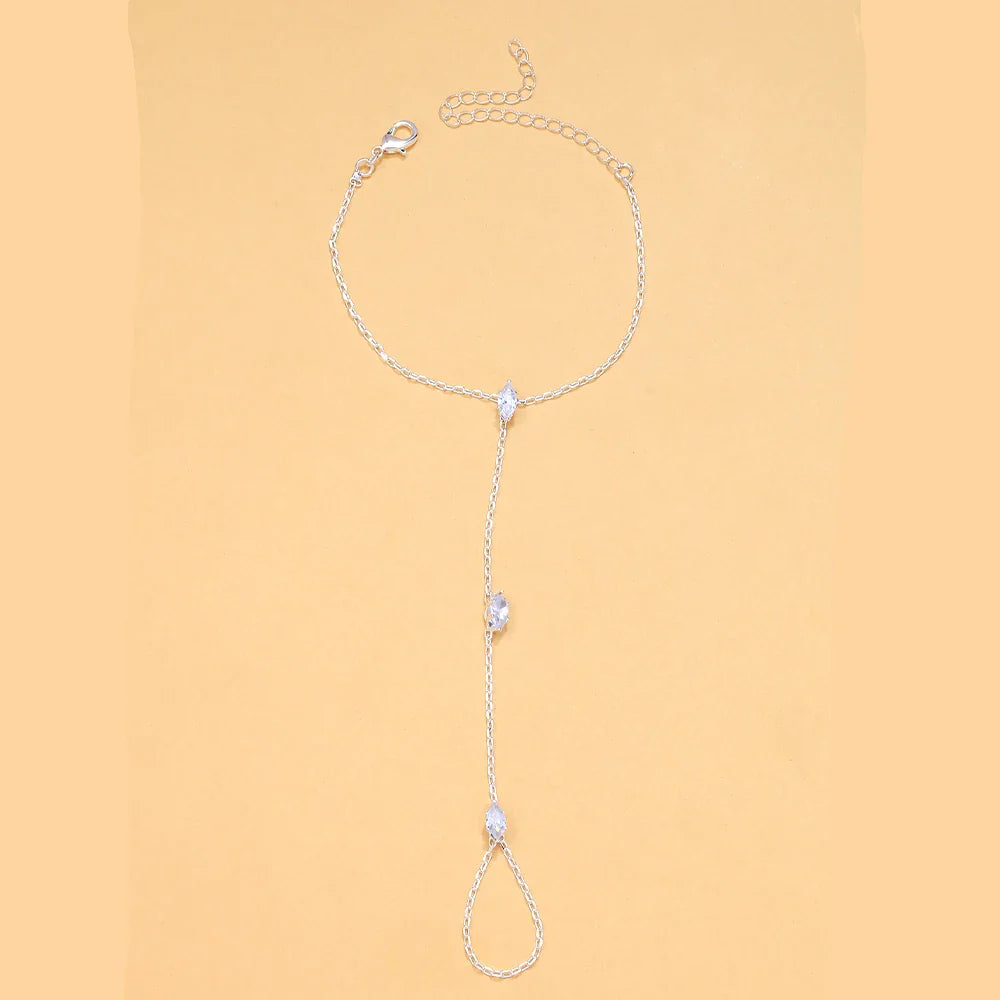 Bohemian Crystal Rhombus Bracelet with Finger Chain – Elegant Party Jewelry for Women