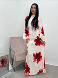 Vestido Abaya modesto con estampado floral Elariah para mujer – Caftán musulmán de manga larga, elegante vestido maxi Jalabiya para Eid, Ramadán y ocasiones especiales