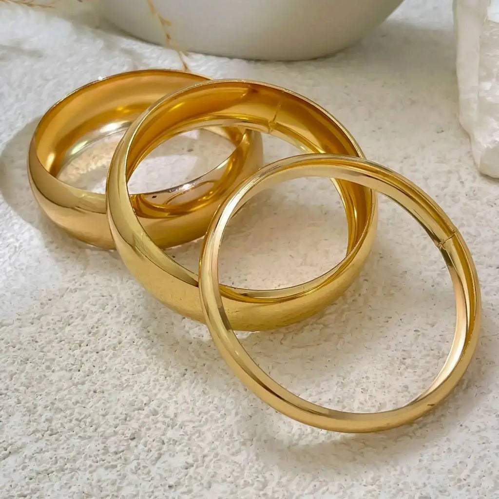 Elariah 3-Piece Geometric Stacking Bangle Set for Women – Gold or Silver Iron Alloy Bracelets – Minimalist Statement Jewellery