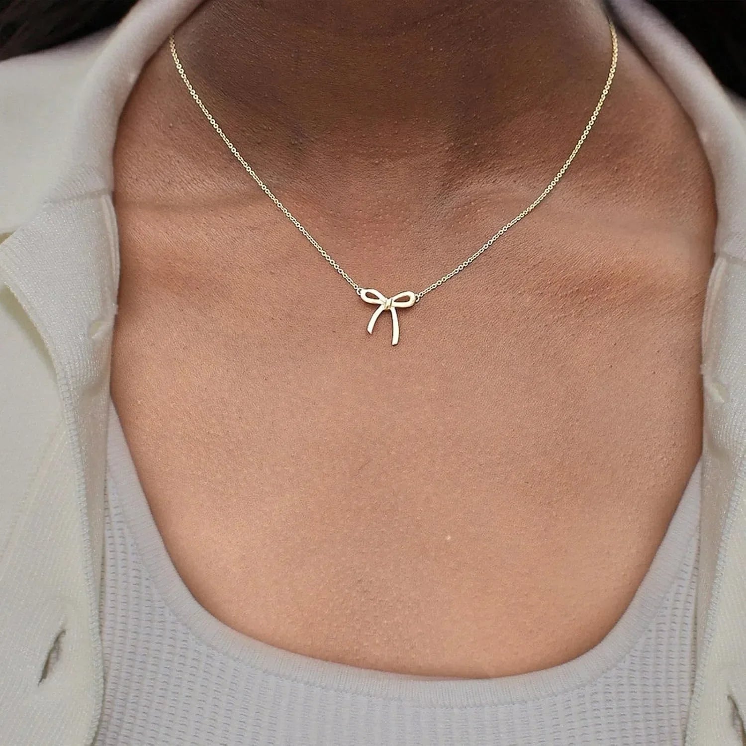 Dainty Bow Pendant Necklace – Gold & Silver Plated Choker Chain for Women