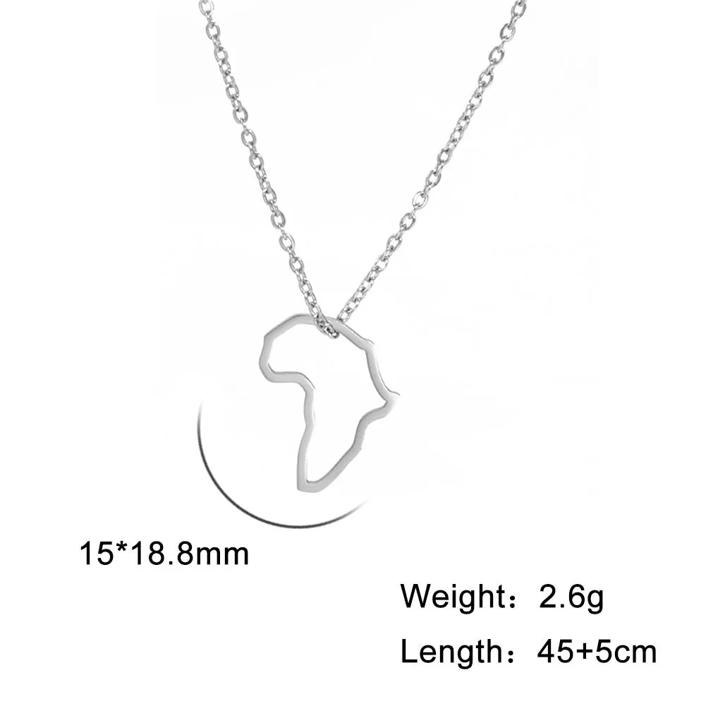 Trendy African Map Pendant Necklace for Women – Stainless Steel Geometric Motherland Necklace, Gold, Rose Gold, or Steel Color