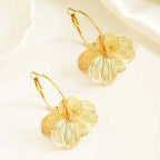 Pendientes de Aro Dobles Dorados con Diseño Floral Hueco – Pendientes Colgantes Étnicos Vintage para Mujer