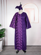 Plus Size African Embroidered Maxi Dress with Headscarf for Women – Dashiki Bazin Style Wedding & Party Dress (L–4XL)