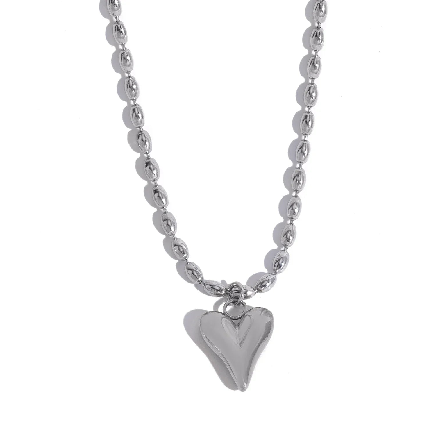 18K Gold Plated Heart Pendant Necklace – Stainless Steel Bead Chain, Dainty Romantic Jewelry for Women