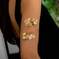 Elariah Antique Gold Hollow Flower Open Cuff Bracelet for Women – Adjustable Floral Boho Arm Cuff Bangle