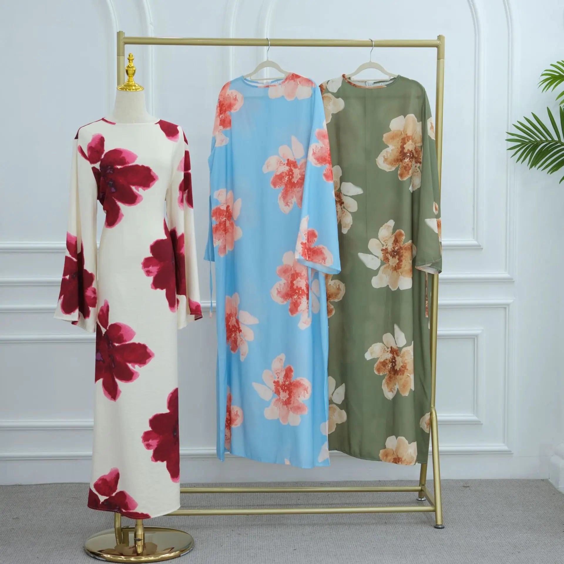 Elariah Floral Print Modest Kaftan Abaya Dress – Long Sleeve Maxi Jalabiya for Eid, Ramadan & Special Occasions