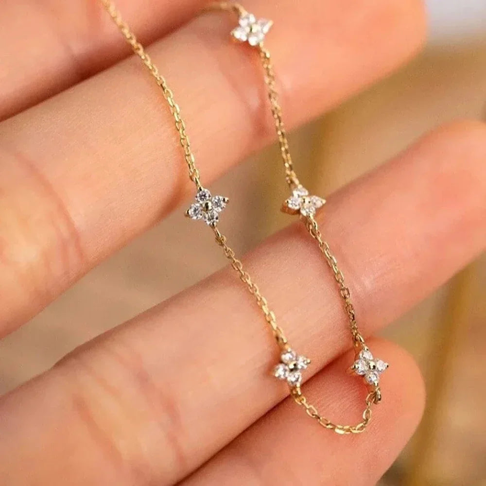 18K Gold Plated Four-Leaf Clover Necklace for Women – Stainless Steel with Zircon Detailing | Luxury Jewelry Gift