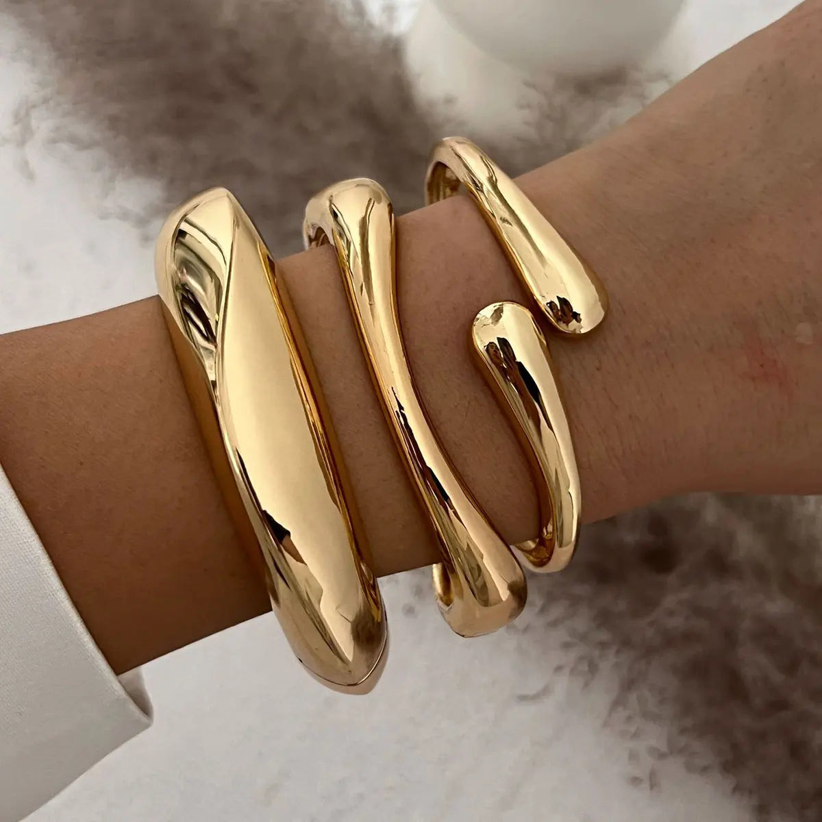 Elariah Bold Irregular Gold Wide Cuff Bangle – Statement Glossy Geometric Bracelet (6cm)