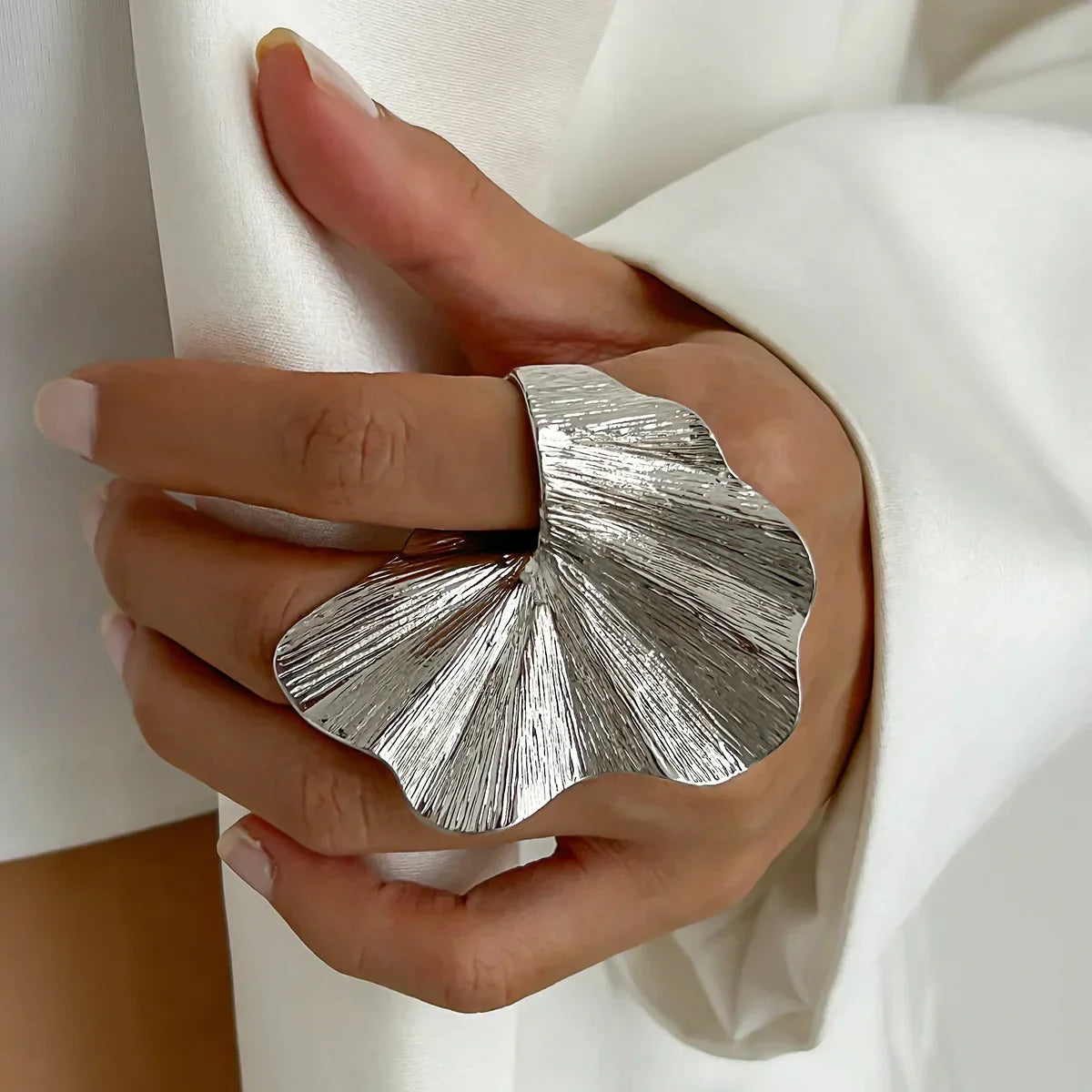 14K Gold Plated Ginkgo Leaf Ring for Women – Adjustable Statement Cocktail Ring | Nature-Inspired Fan Design
