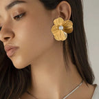 Elariah Vintage Metal Flower Stud Earrings – Gothic Petal Design Zinc Alloy Statement Earrings for Women