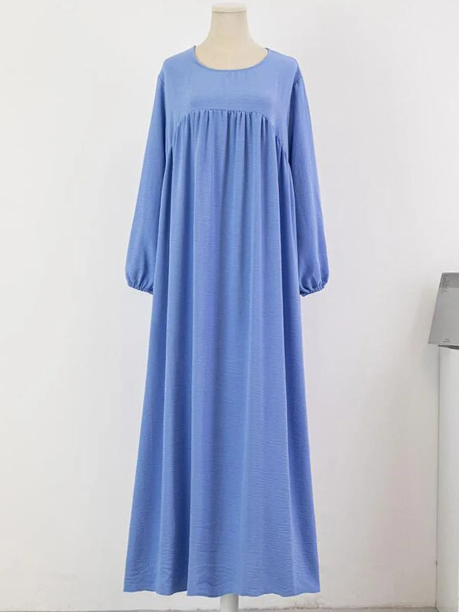 Elariah Lujoso Vestido Abaya Modesto para Mujer – Vestido Maxi Kaftan Islámico de Manga Larga de Color Sólido para Ramadán, Eid y Uso Diario