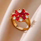 Luxury Gold-Plated Heart Ring with Colorful Zircon Stones – Adjustable Stainless Steel Cocktail Ring for Women
