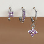 3-Piece Stainless Steel Flower Drop Earrings Set with Cubic Zirconia – Hypoallergenic Floral Dangle Earrings for Women