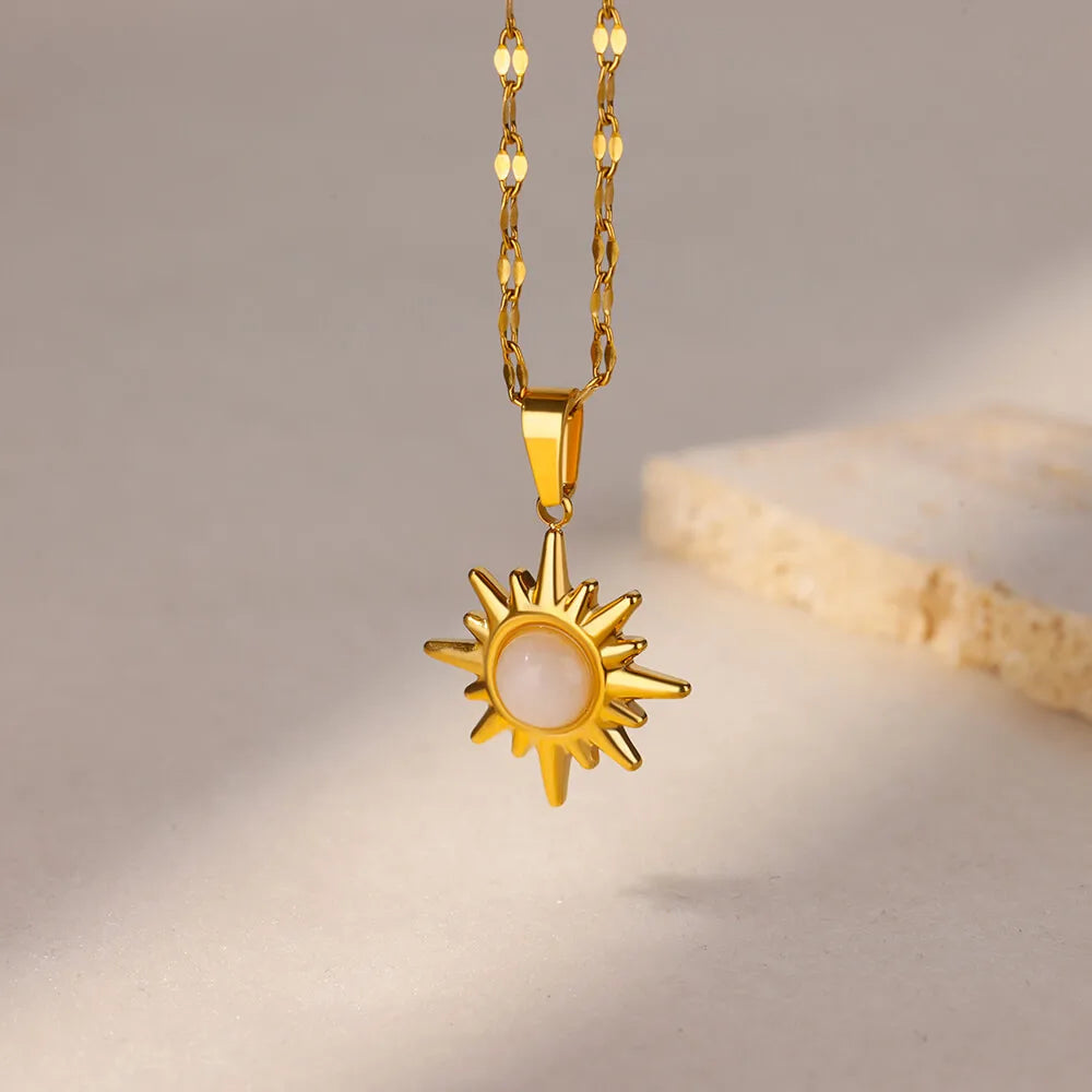 Sunflower Pendant Geometric Necklace – Stainless Steel Clavicle Chain for Women