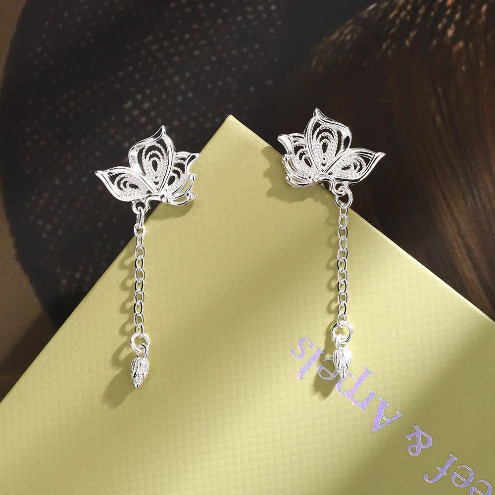 Elariah Pendientes de Mariposa Hueca de Plata de Ley 925 – Pendientes Hipoalergénicos de Mariposa de Cristal para Mujer