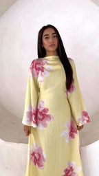 Elariah Floral Print Modest Kaftan Abaya Dress – Long Sleeve Maxi Jalabiya for Eid, Ramadan & Special Occasions