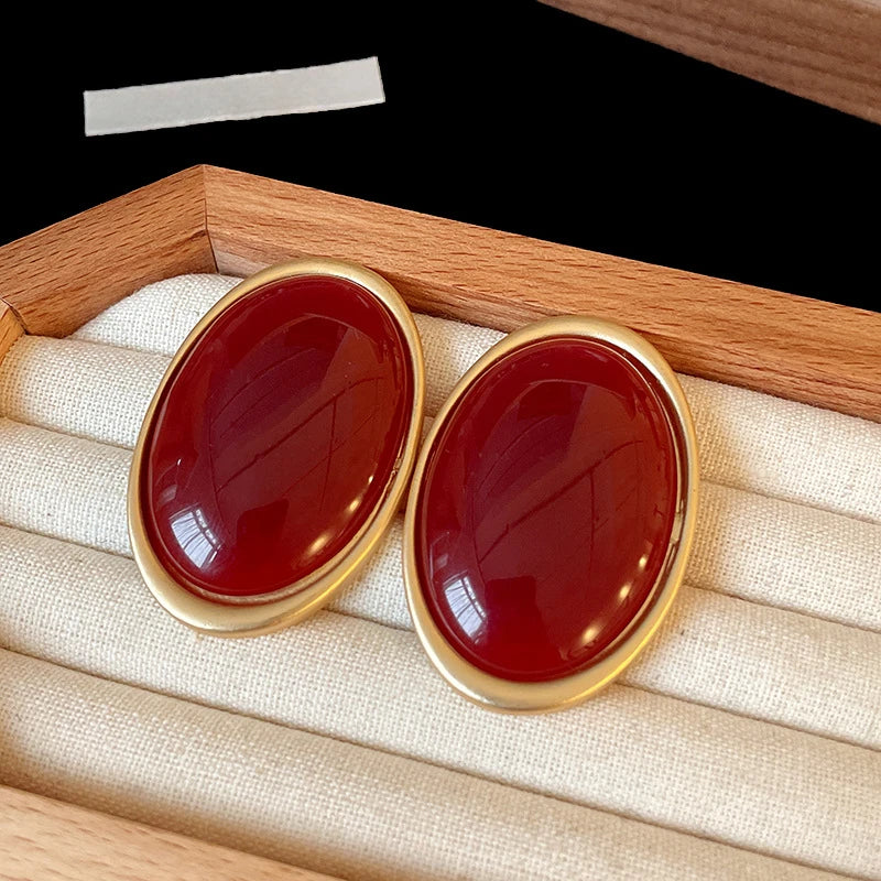 Pendientes Elariah de resina roja vintage – Pendientes grandes geométricos dorados para mujer