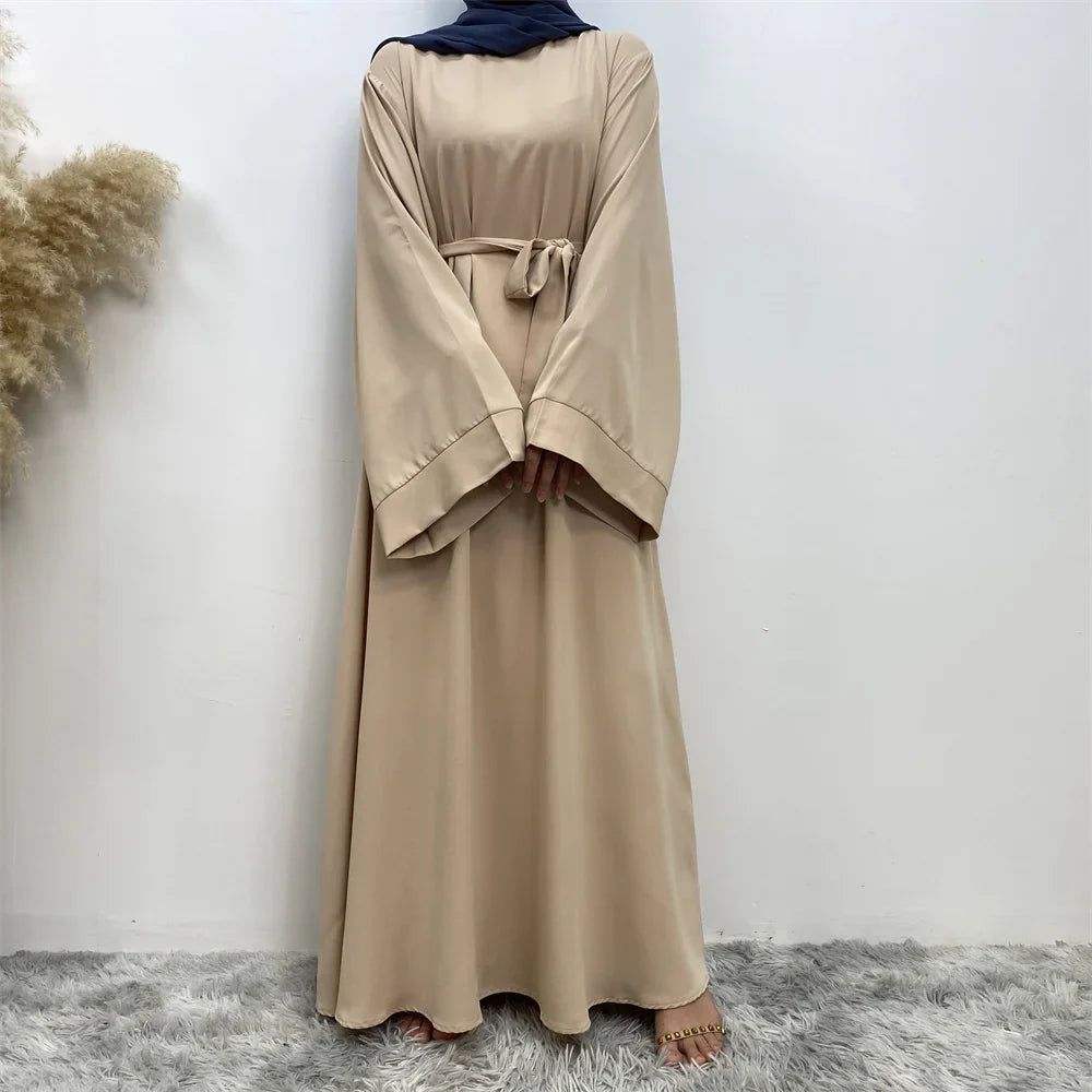 Elegant Modest Maxi Dress with Waist Tie – Long Sleeve Woven Abaya Style Dress for Women (All Season)