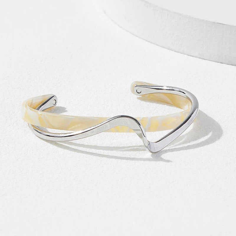 White Acrylic Geometric C-Shape Open Bangle Bracelet for Women – Minimalist Metal Cuff Bracelet, Modern Fashion Jewellery Gift