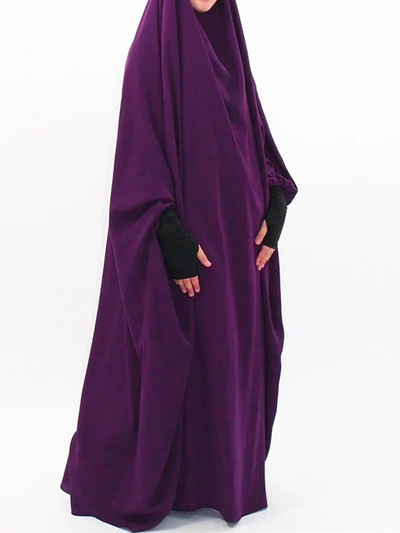 Elariah Women's Hooded Prayer Abaya with Long Khimar Hijab | Modest Islamic Prayer Garment | Loose Fit Nida Fabric