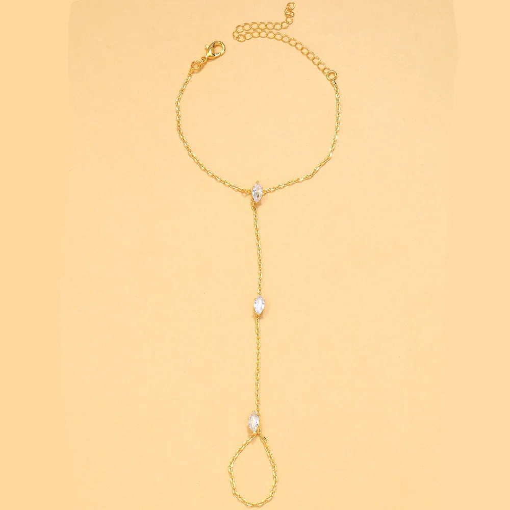 Bohemian Crystal Rhombus Bracelet with Finger Chain – Elegant Party Jewelry for Women