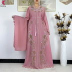Elariah Diamond Chiffon Modest Abaya Dress – Elegant Long Sleeve Islamic Maxi Robe
