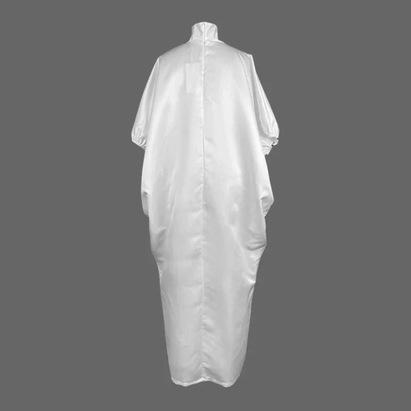 Plus Size White Printed Abaya Dress – Oversized Modest Maxi Dress with Puff Sleeves, Elegant Spring Summer Islamic Wear