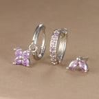 3-Piece Stainless Steel Flower Drop Earrings Set with Cubic Zirconia – Hypoallergenic Floral Dangle Earrings for Women