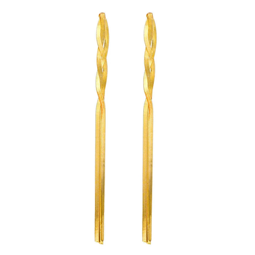 Gold Bling Tassel Statement Earrings – Elegant Long Drop Design for Women