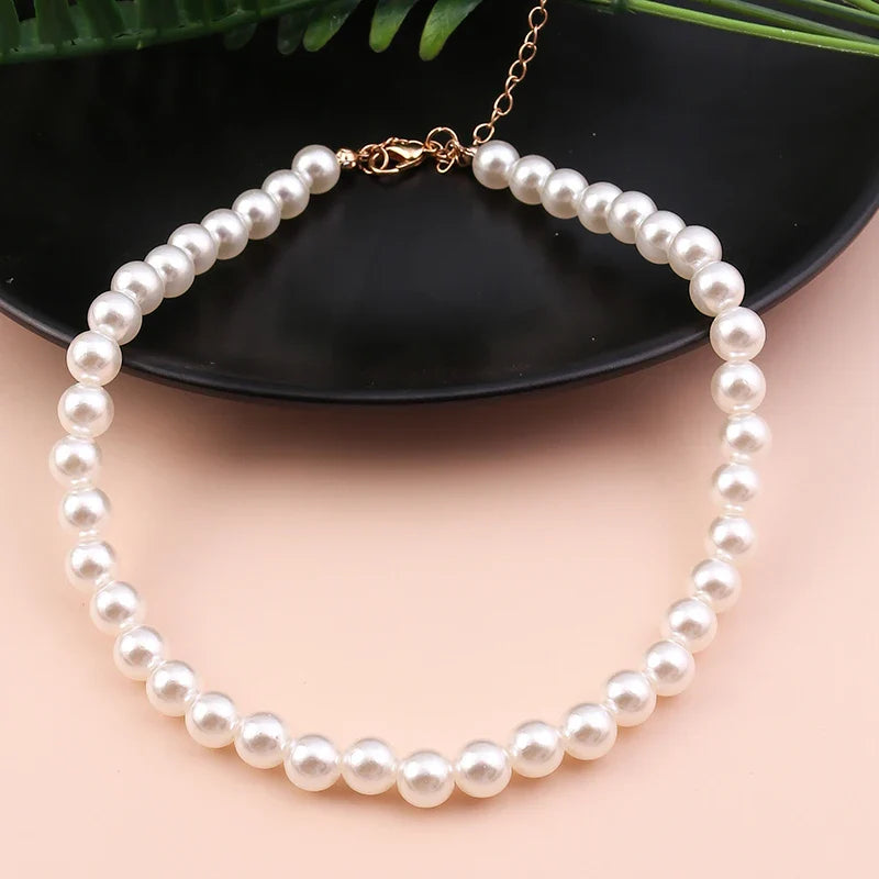 Classic Imitation Pearl Beaded Choker Necklace for Women – Elegant Bridal & Wedding Pearl Collar Necklace