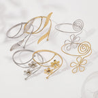 Punk-Inspired Adjustable Leaf & Flower Arm Cuff Bracelet – Bold Metal Upper Arm Bangle for Women