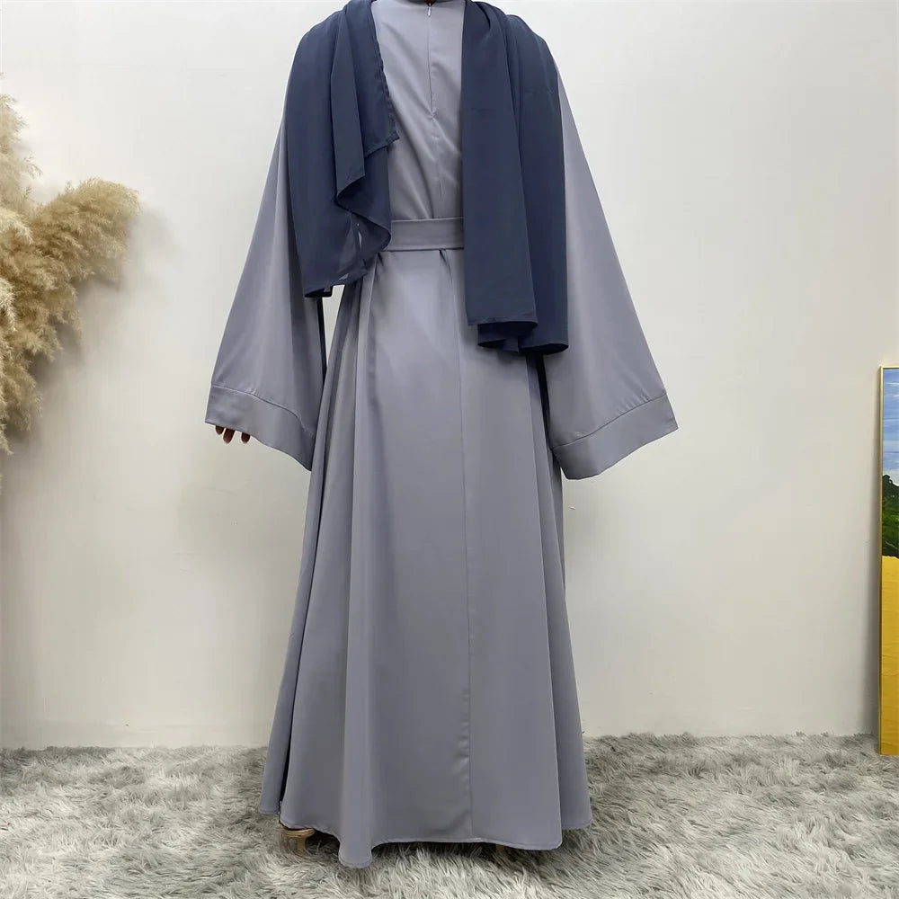 Elegant Modest Maxi Dress with Waist Tie – Long Sleeve Woven Abaya Style Dress for Women (All Season)