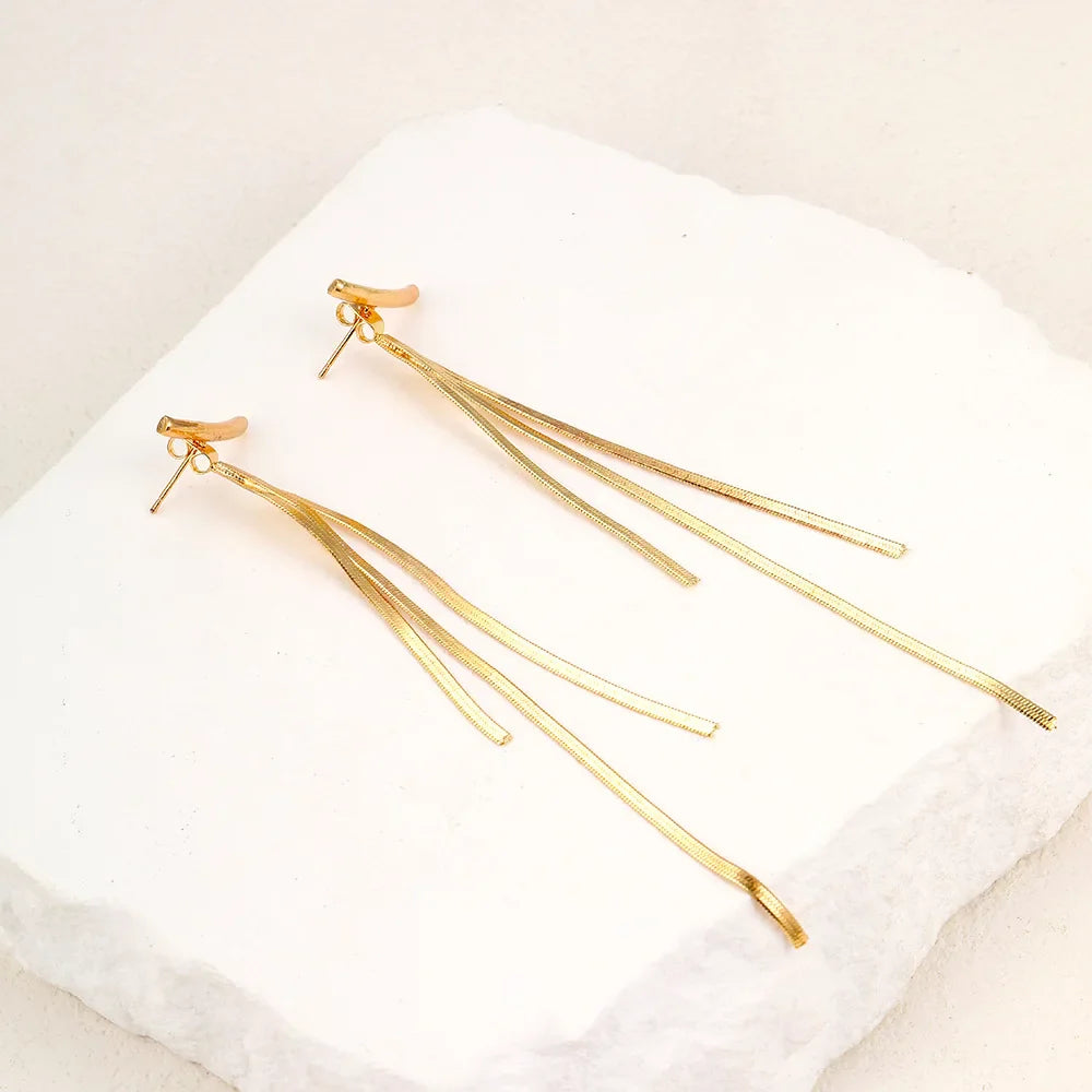 Gold Bling Tassel Statement Earrings – Elegant Long Drop Design for Women