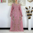 Elariah Diamond Chiffon Modest Abaya Dress – Elegant Long Sleeve Islamic Maxi Robe
