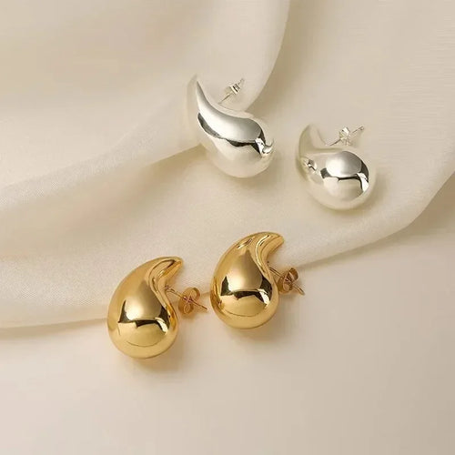 Pendientes de lágrima abombados gruesos vintage – Plata de ley 925 con baño de oro de 18 quilates