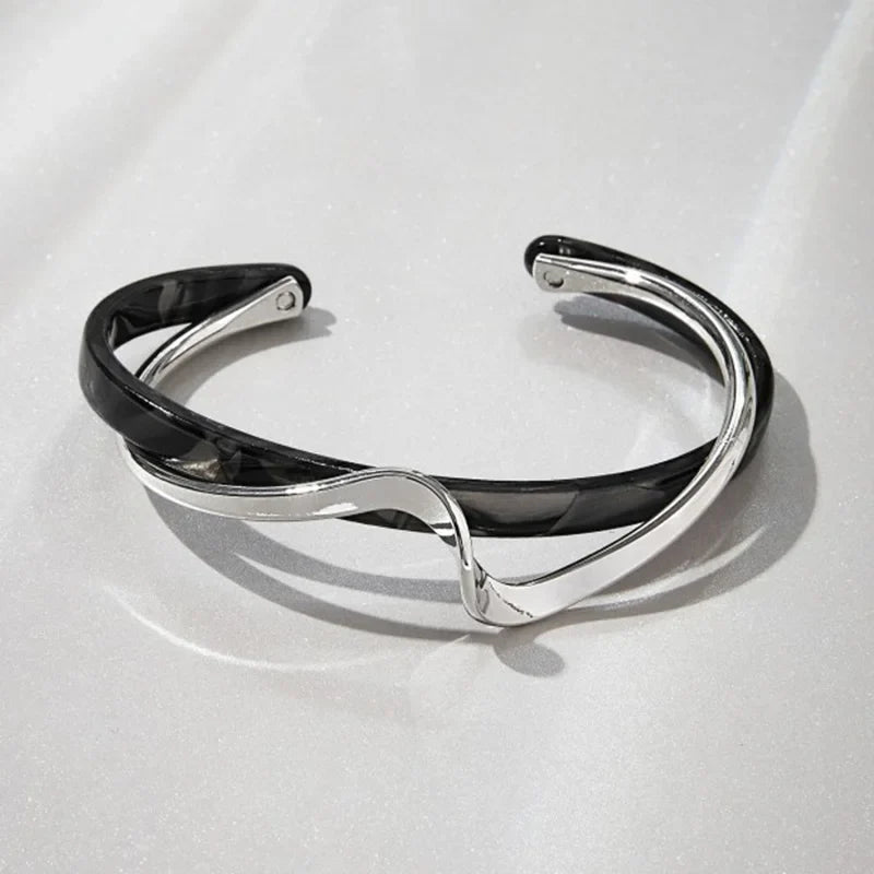 White Acrylic Geometric C-Shape Open Bangle Bracelet for Women – Minimalist Metal Cuff Bracelet, Modern Fashion Jewellery Gift