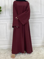 Elegant Modest Maxi Dress with Waist Tie – Long Sleeve Woven Abaya Style Dress for Women (All Season)