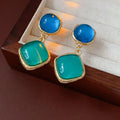 Elariah Vintage Red Resin Oval Stud Earrings – Large Gold-Tone Geometric Statement Earrings for Women